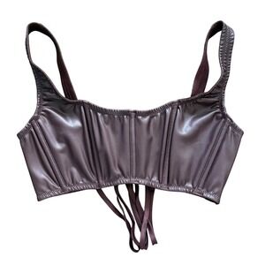 Victoria's Secret Faux Leather Corset Top Burgundy Bustier XS Lace Up Side Zip